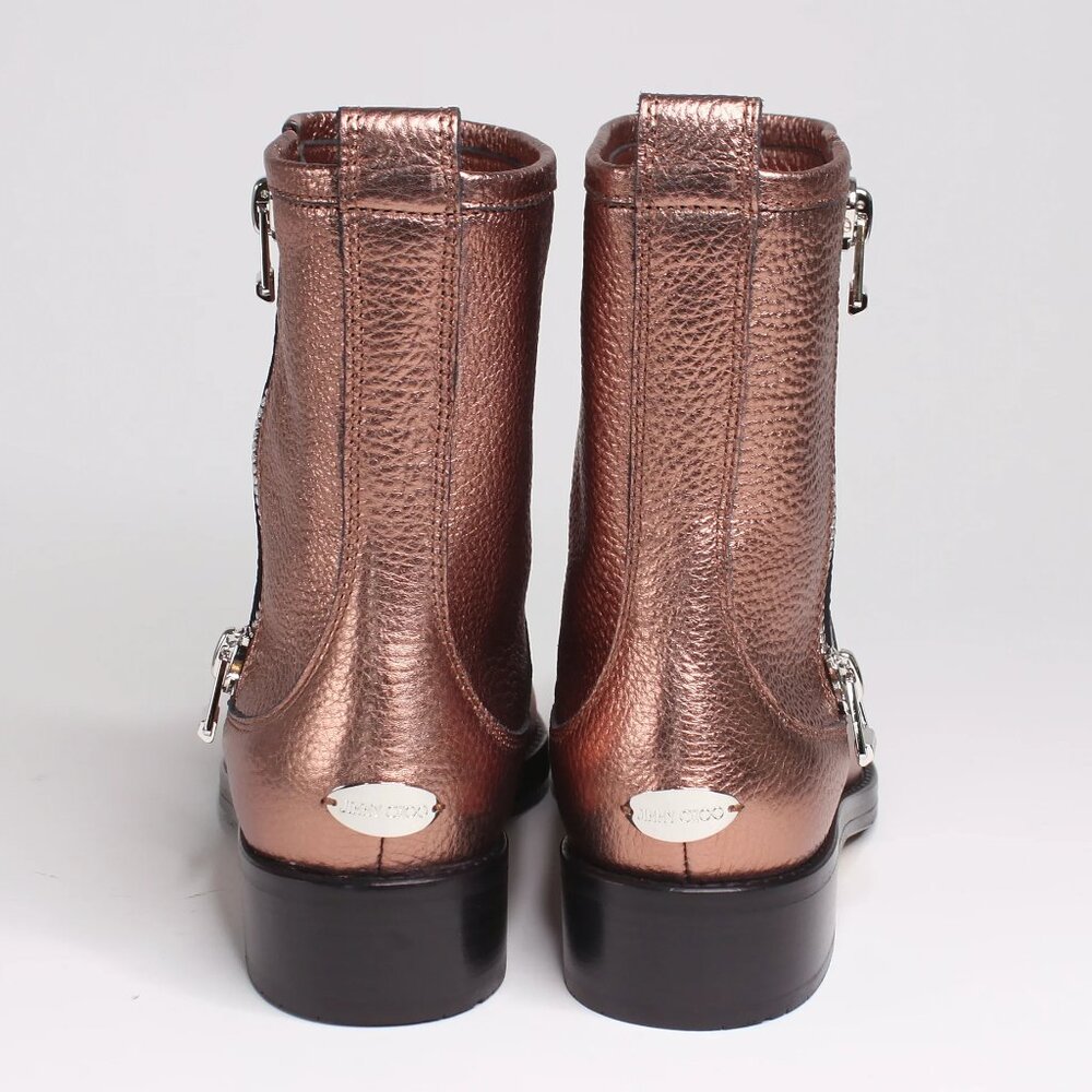 JIMMY CHOO Dondo Rosewood Grainy Calf Leather Biker Boots